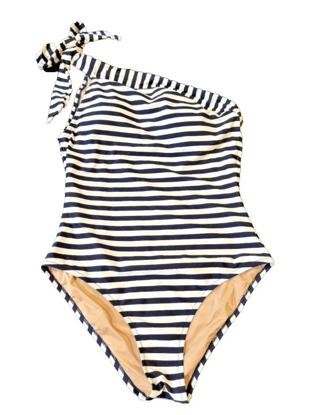 J. CREW One Shoulder One Piece Swimsuit Classic Stripe Black White Women's Sz 10